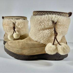 UGG Brie Tan Waterproof Suede Sheepskin Cuff Pom Pom boots